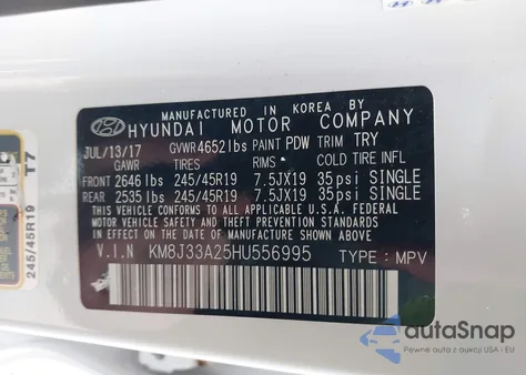 2017 Hyundai Tucson Night from USA, damaged, VIN KM8J33A25HU556995